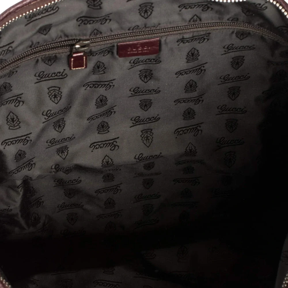 GUCCI Leather Top Zip Overnight Travel Laptop Work Messenger Bag w Woven Strap